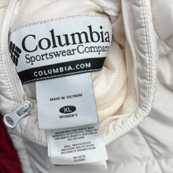 Columbia White Quilted Puffer Vest with Red Trim - Picture 2 of 8